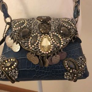 Mary Frances RARE blue leather molded bag